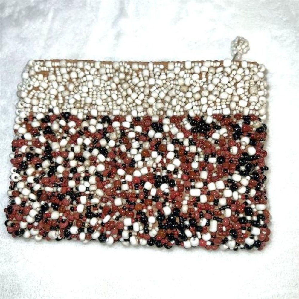 Vintage Multicolor Beaded Clutch Purse with Zipper Closure